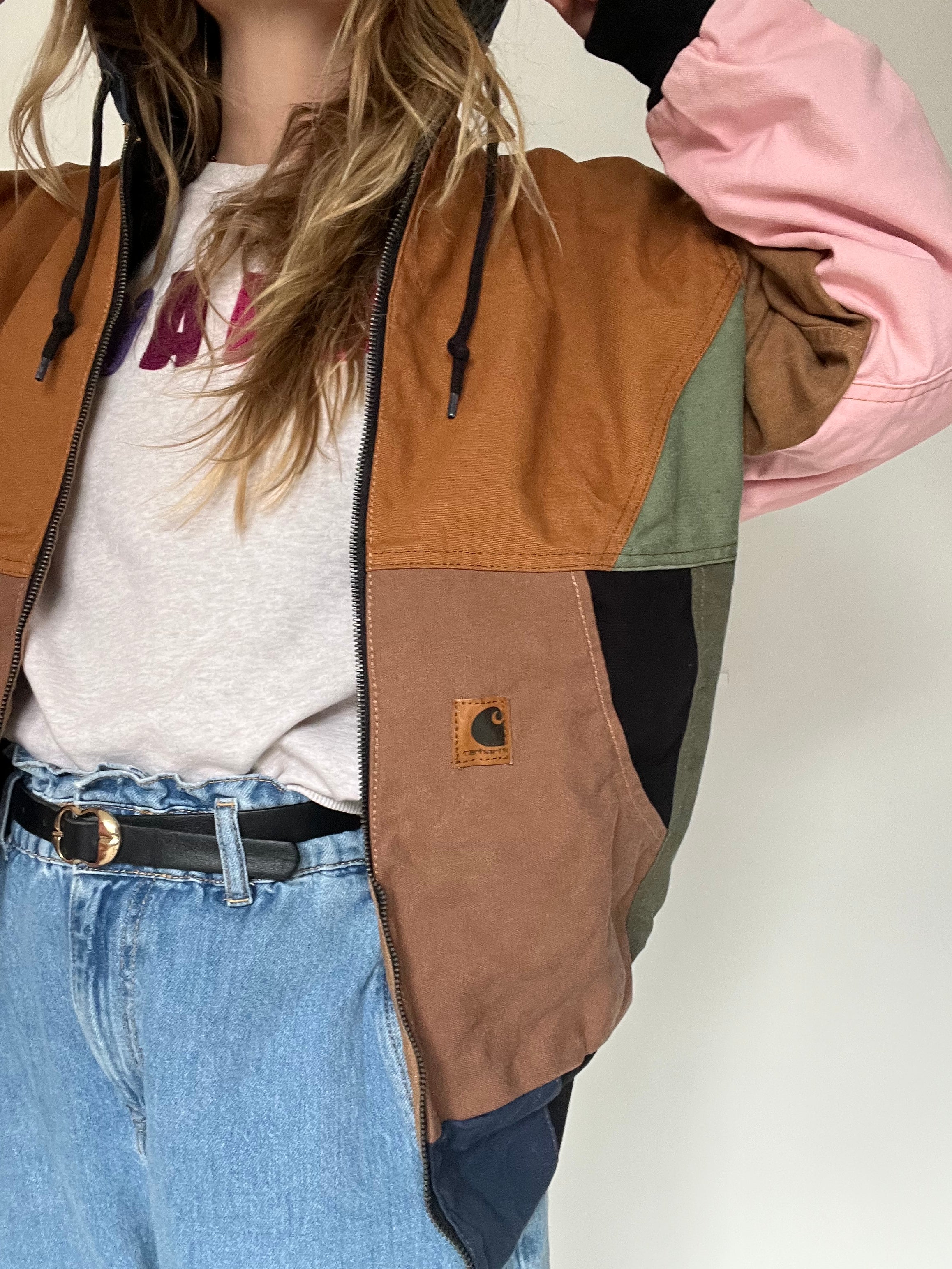 Carhartt reworked jacket with pink sleeves