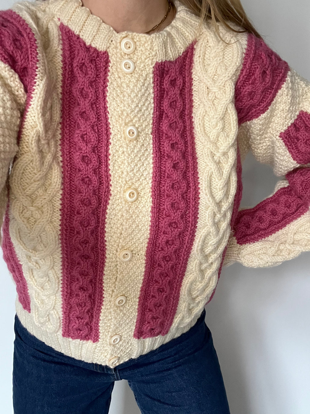 Hand knitted striped cardigan 100% wool