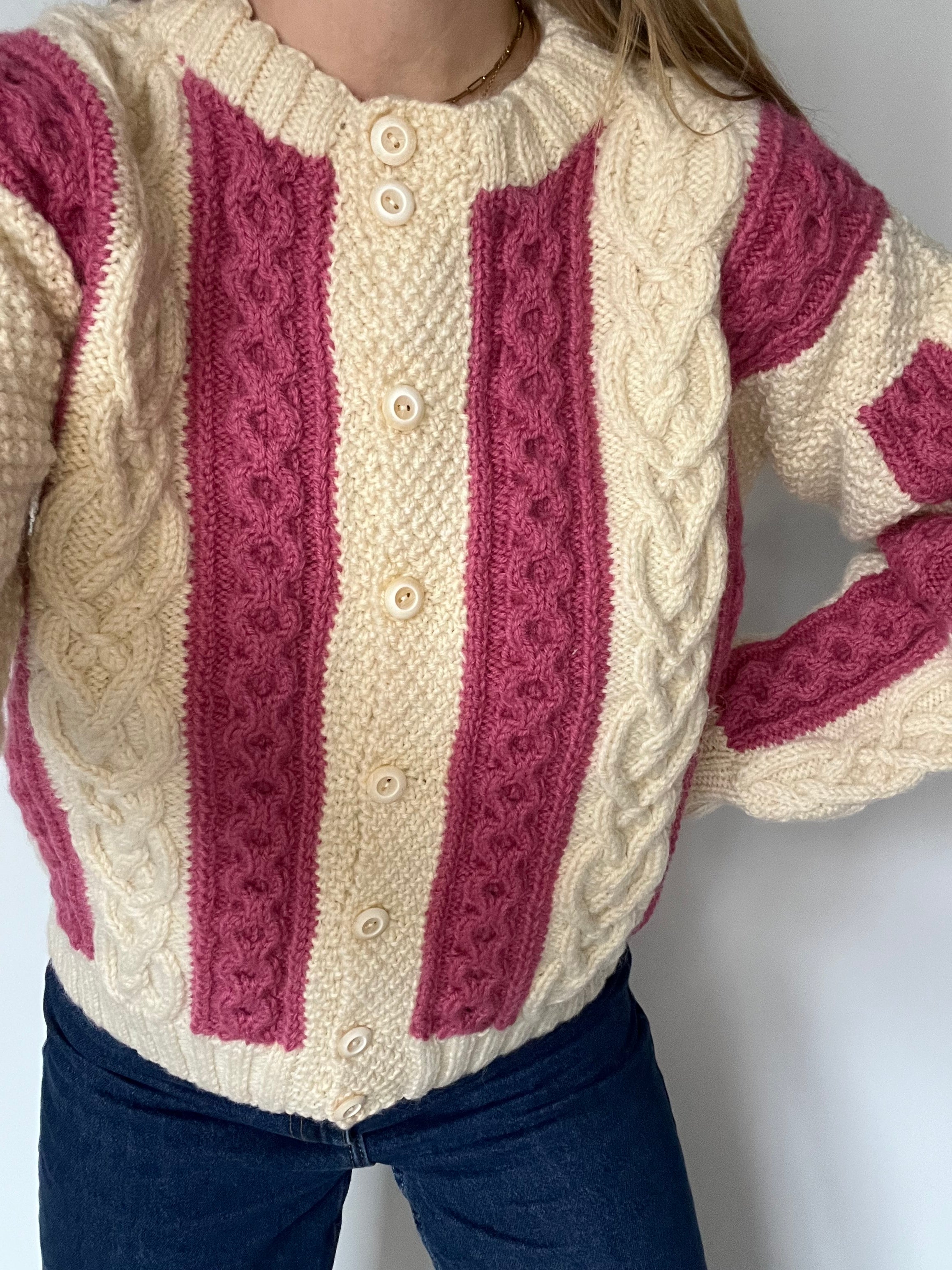 Hand knitted striped cardigan 100% wool