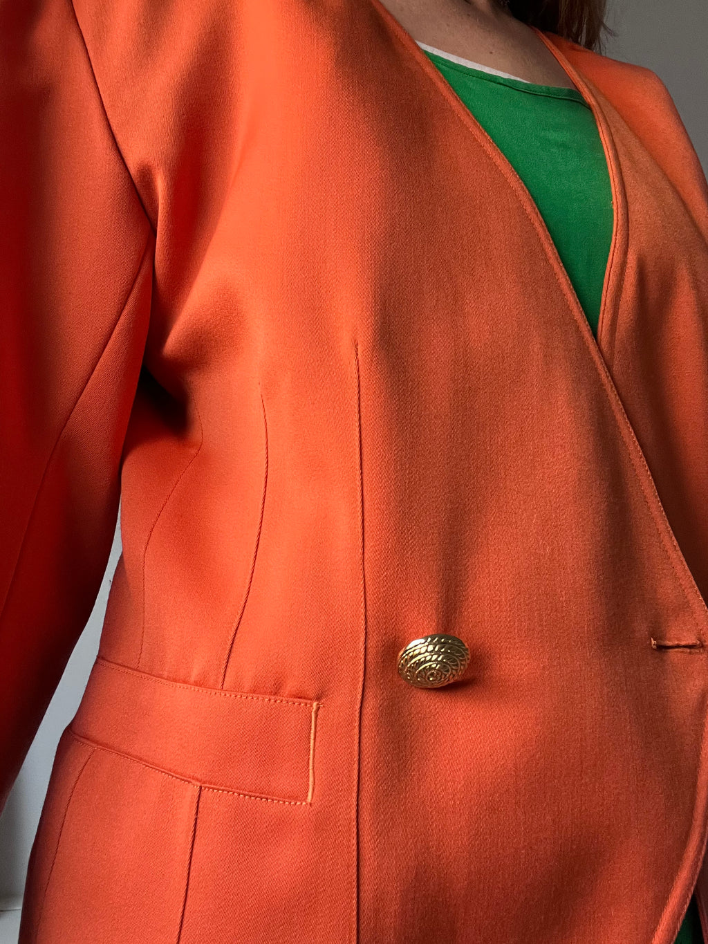valentino — burnt orange collarless blazer