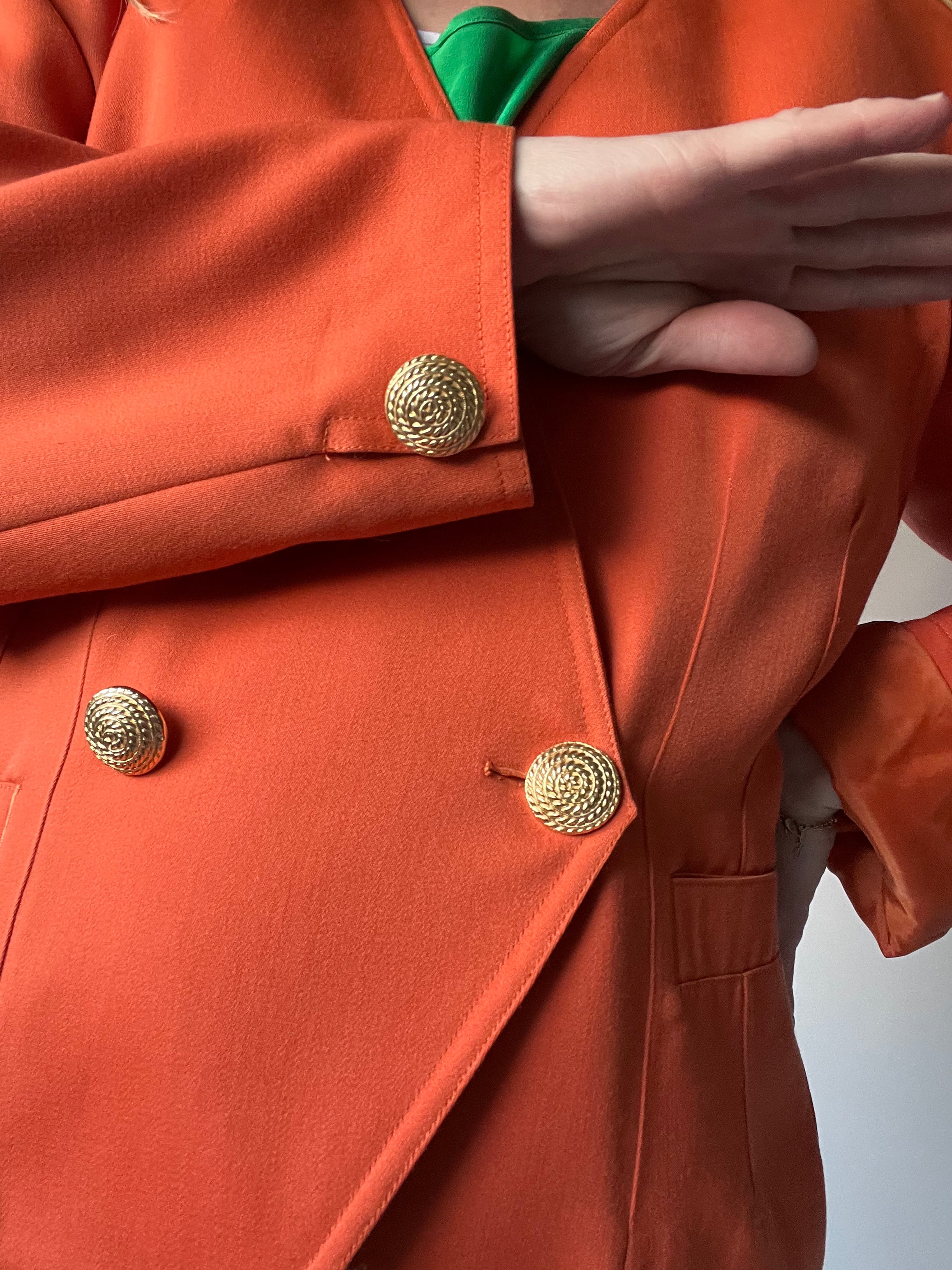 valentino — burnt orange collarless blazer