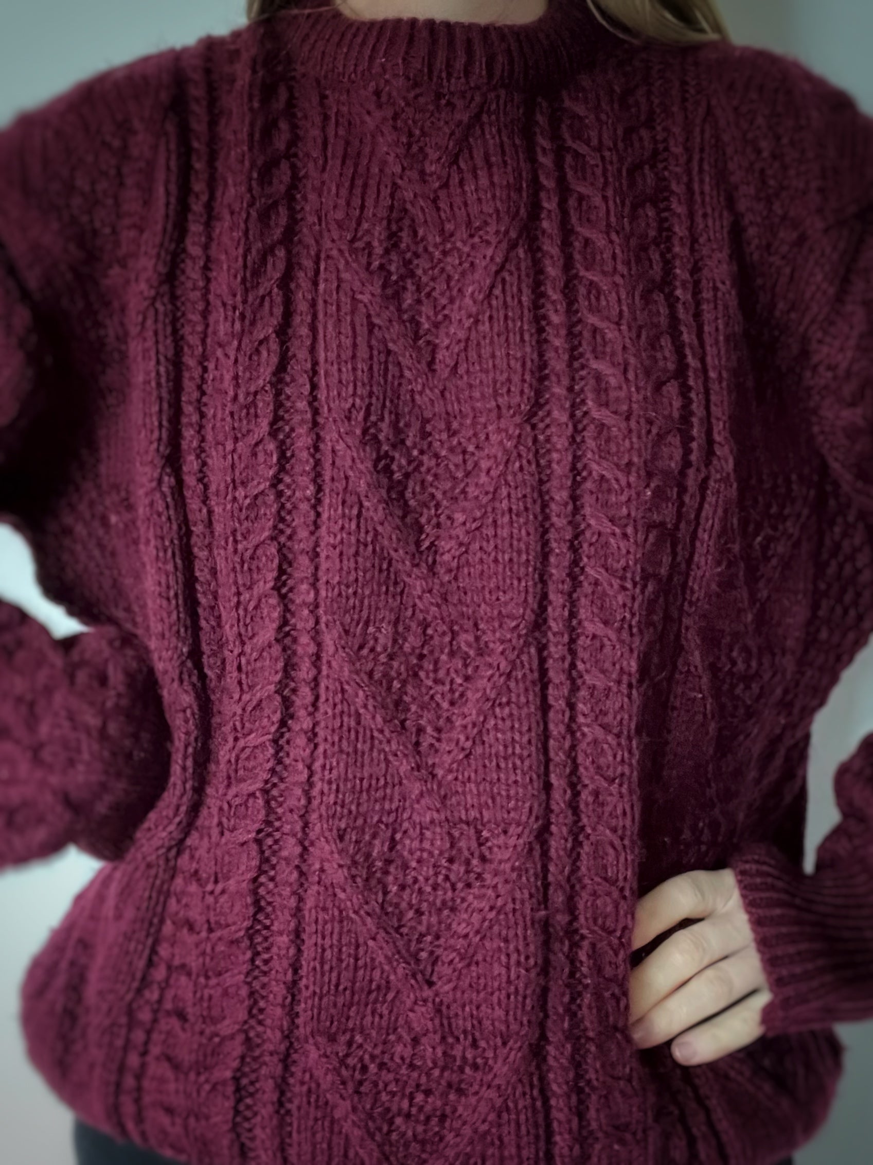 Burgundy cable sweater 100% wool
