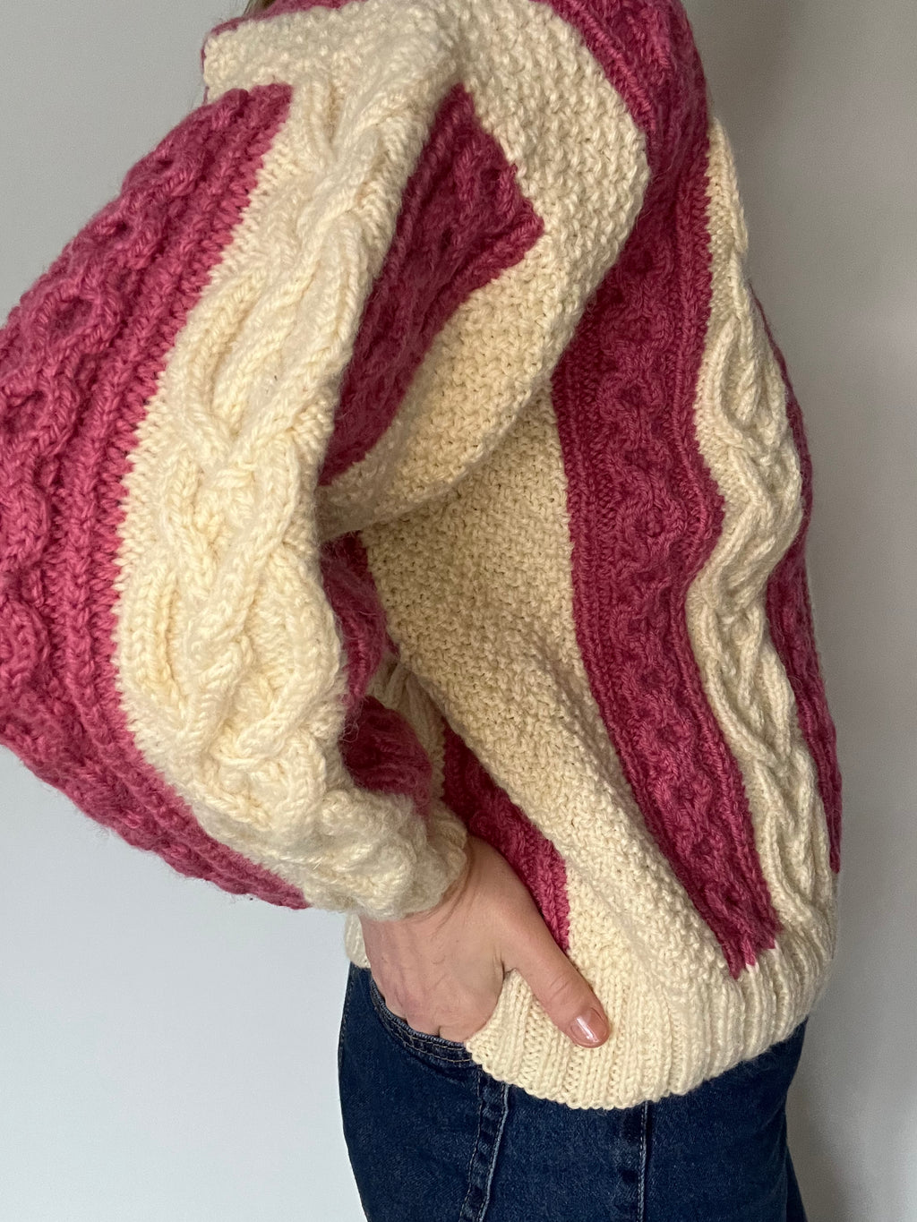 Hand knitted striped cardigan 100% wool