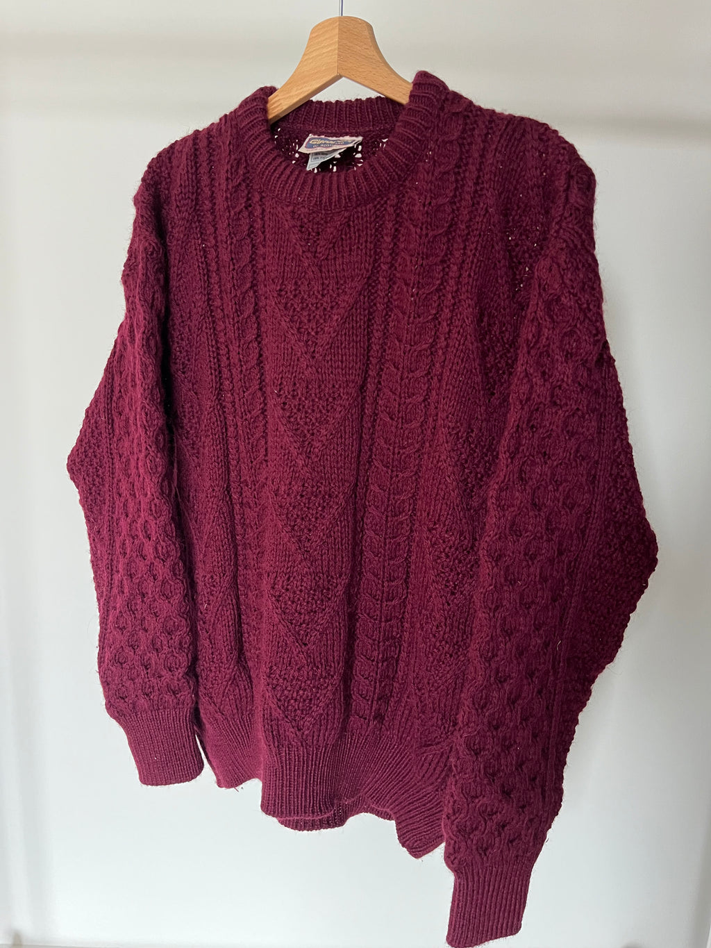 Burgundy cable sweater 100% wool