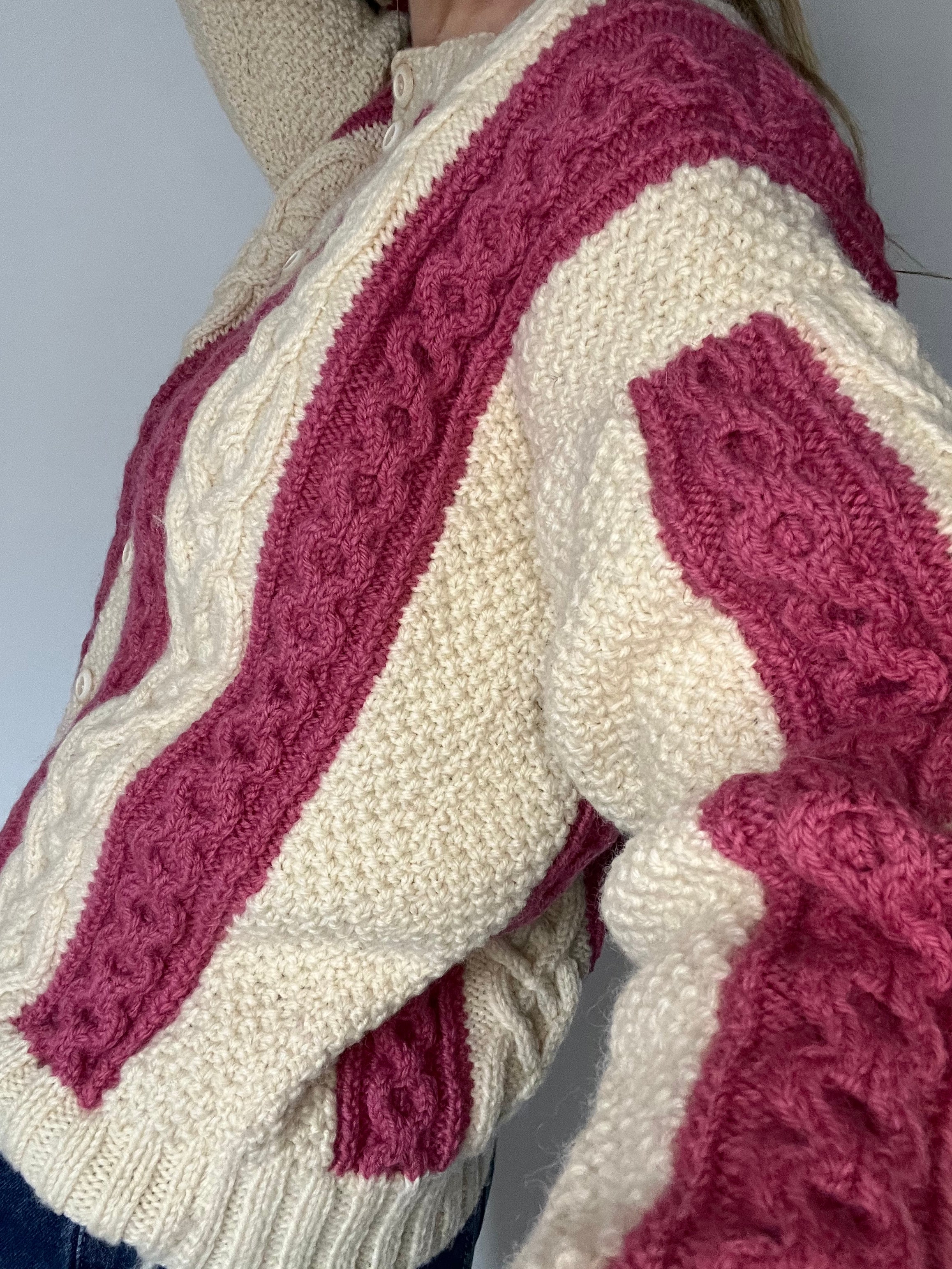 Hand knitted striped cardigan 100% wool