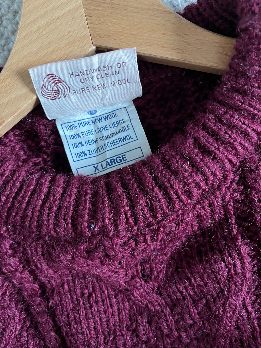 Burgundy cable sweater 100% wool