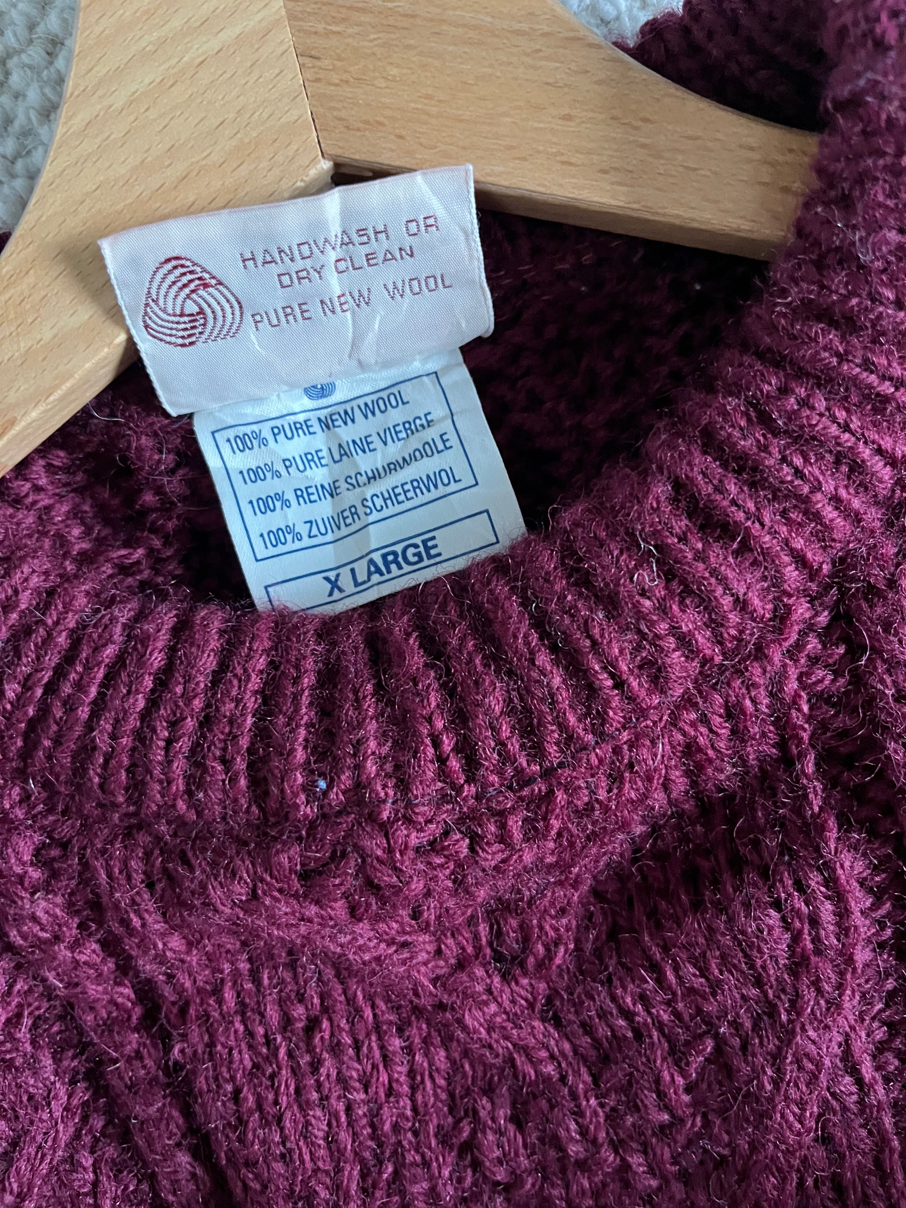 Burgundy cable sweater 100% wool