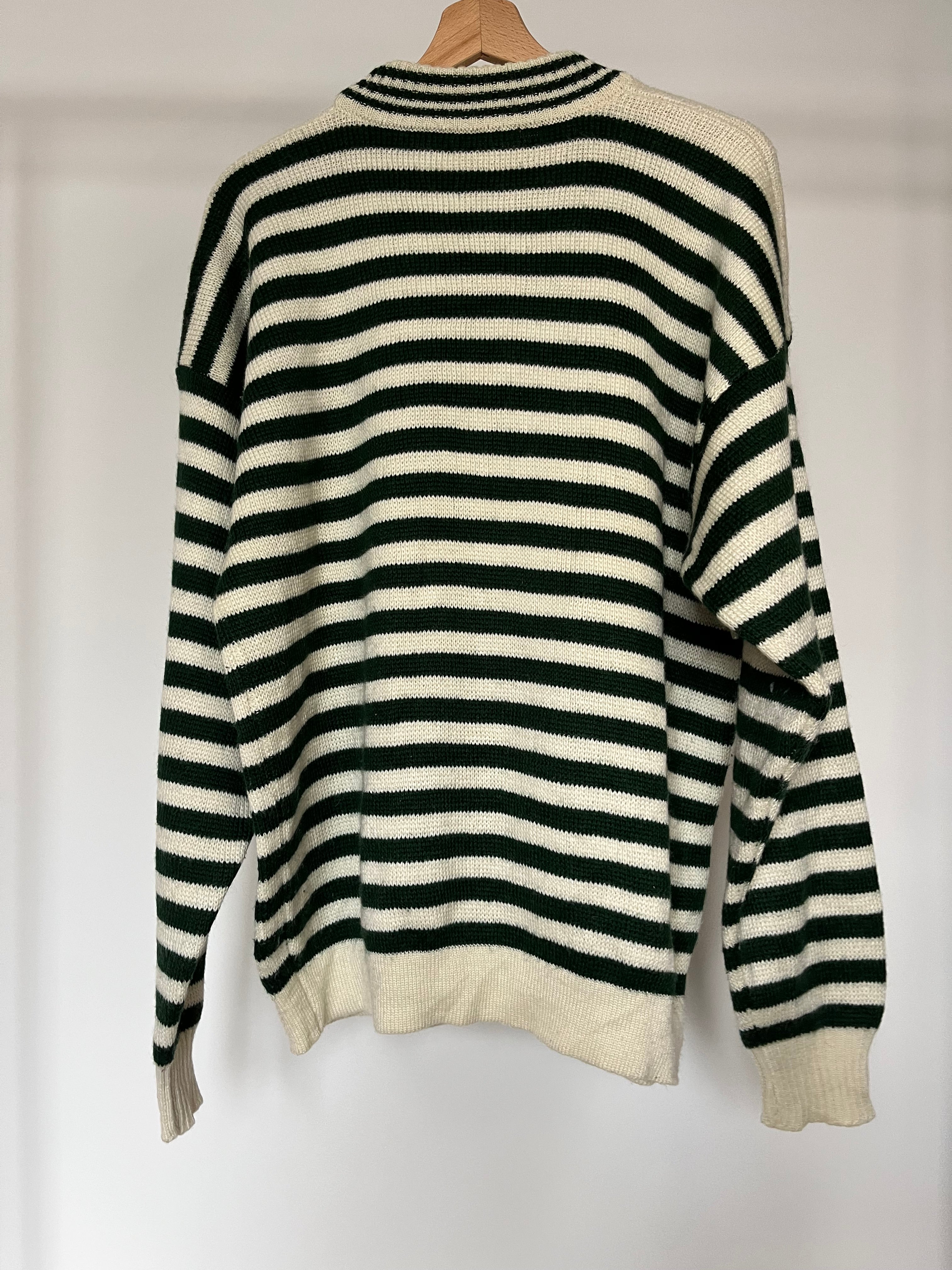 Green striped pullover with flowers 50% wool