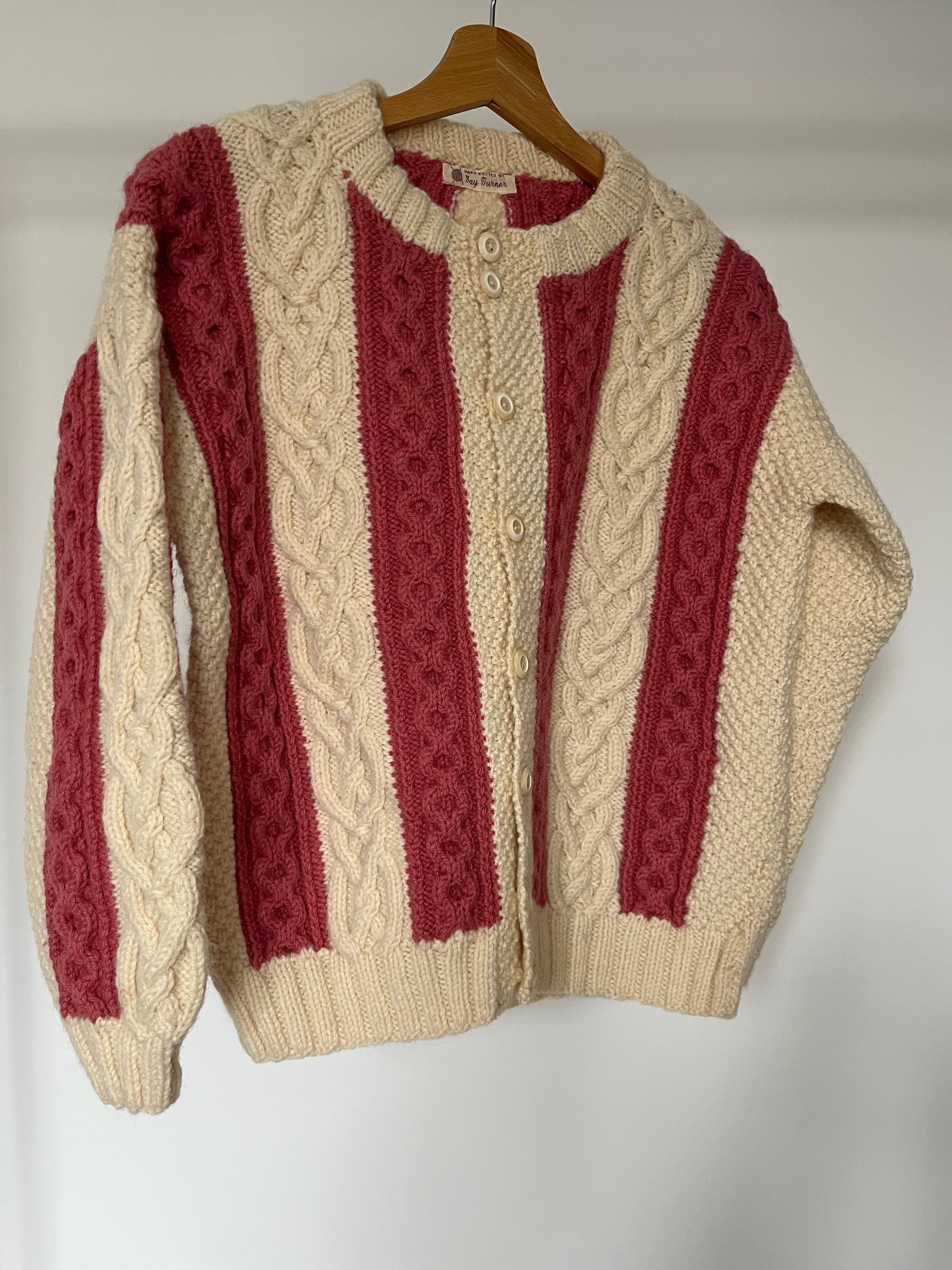 Hand knitted striped cardigan 100% wool