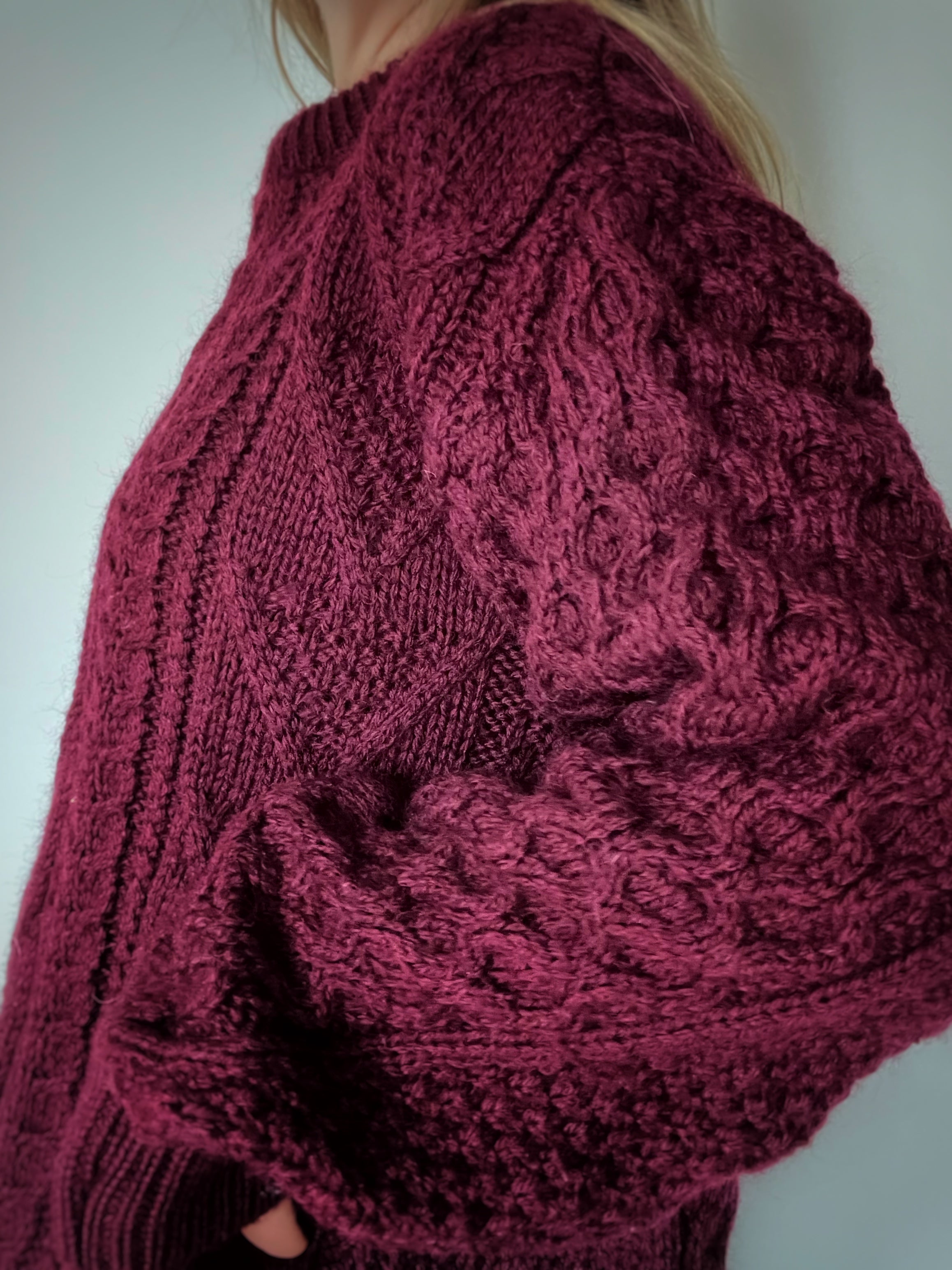 Burgundy cable sweater 100% wool