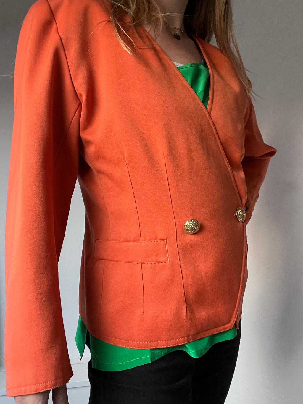 valentino — burnt orange collarless blazer