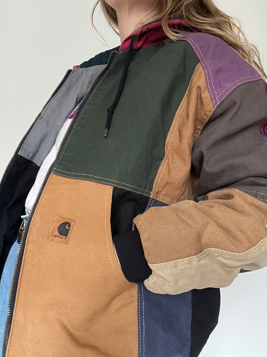 Carhartt reworked jacket with pink hoodie