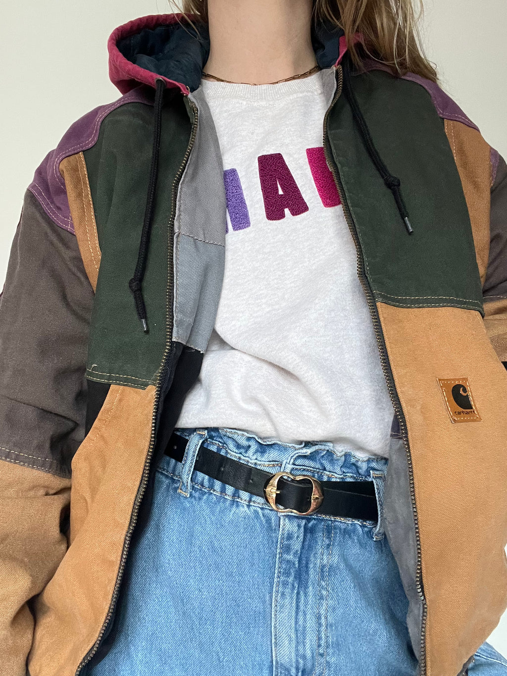 Carhartt reworked jacket with pink hoodie