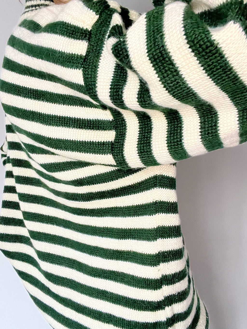 Green striped pullover with flowers 50% wool