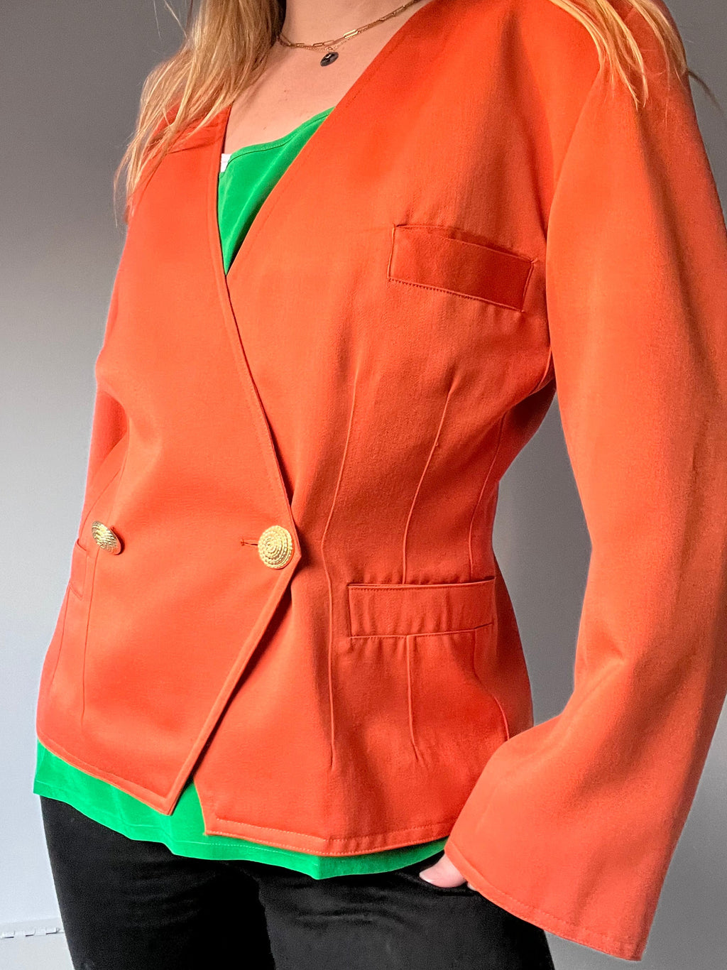 valentino — burnt orange collarless blazer
