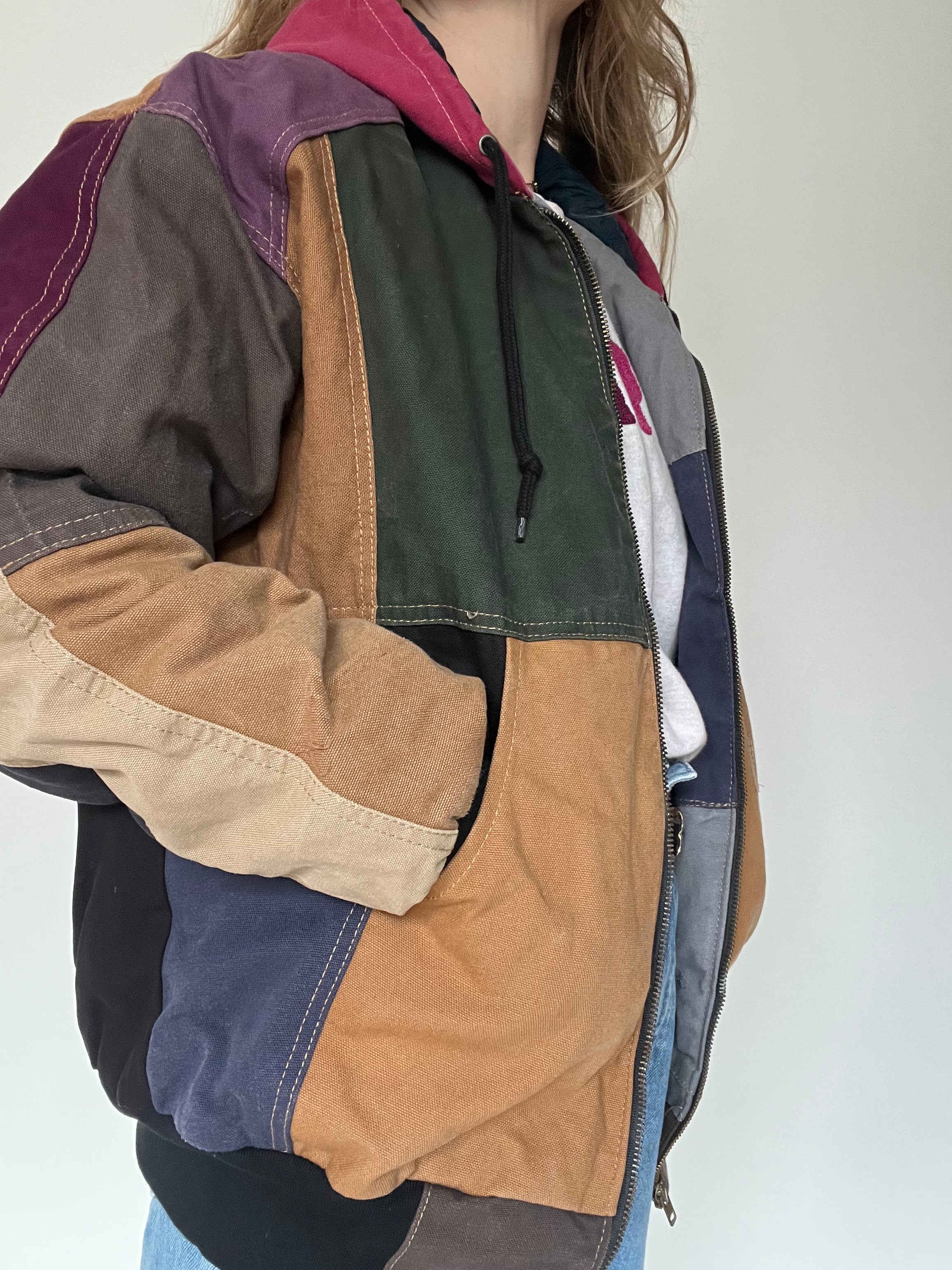 Carhartt reworked jacket with pink hoodie