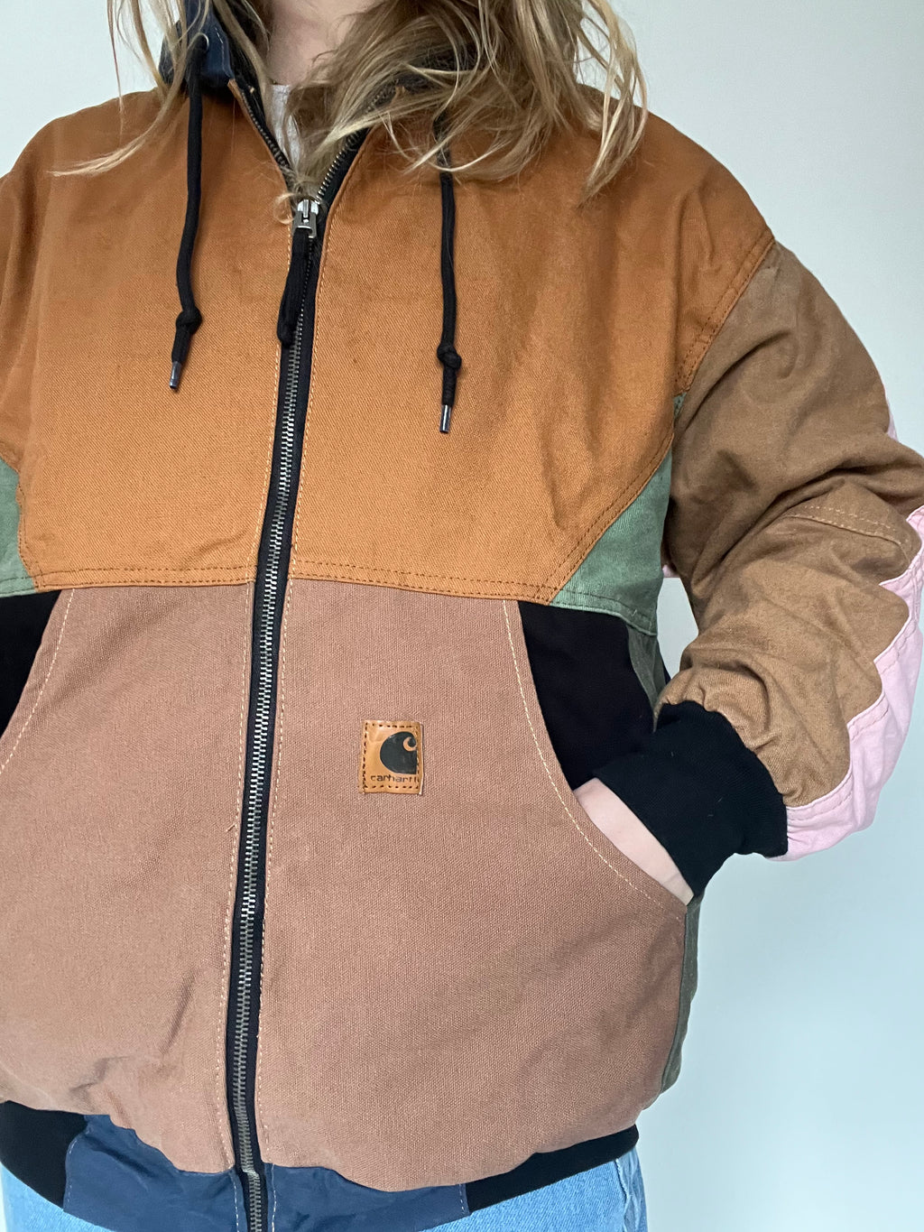 Carhartt reworked jacket with pink sleeves