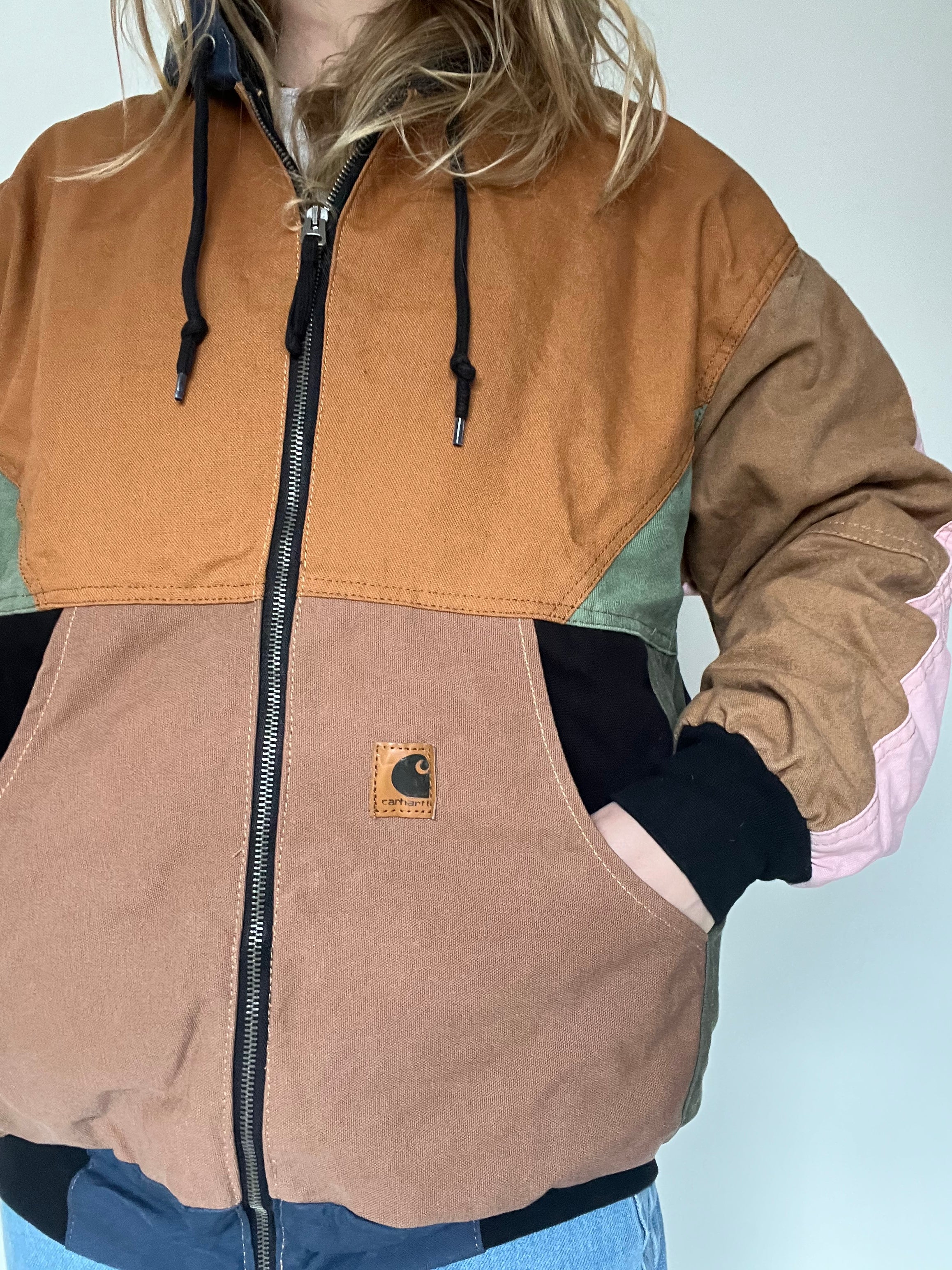 Carhartt reworked jacket with pink sleeves